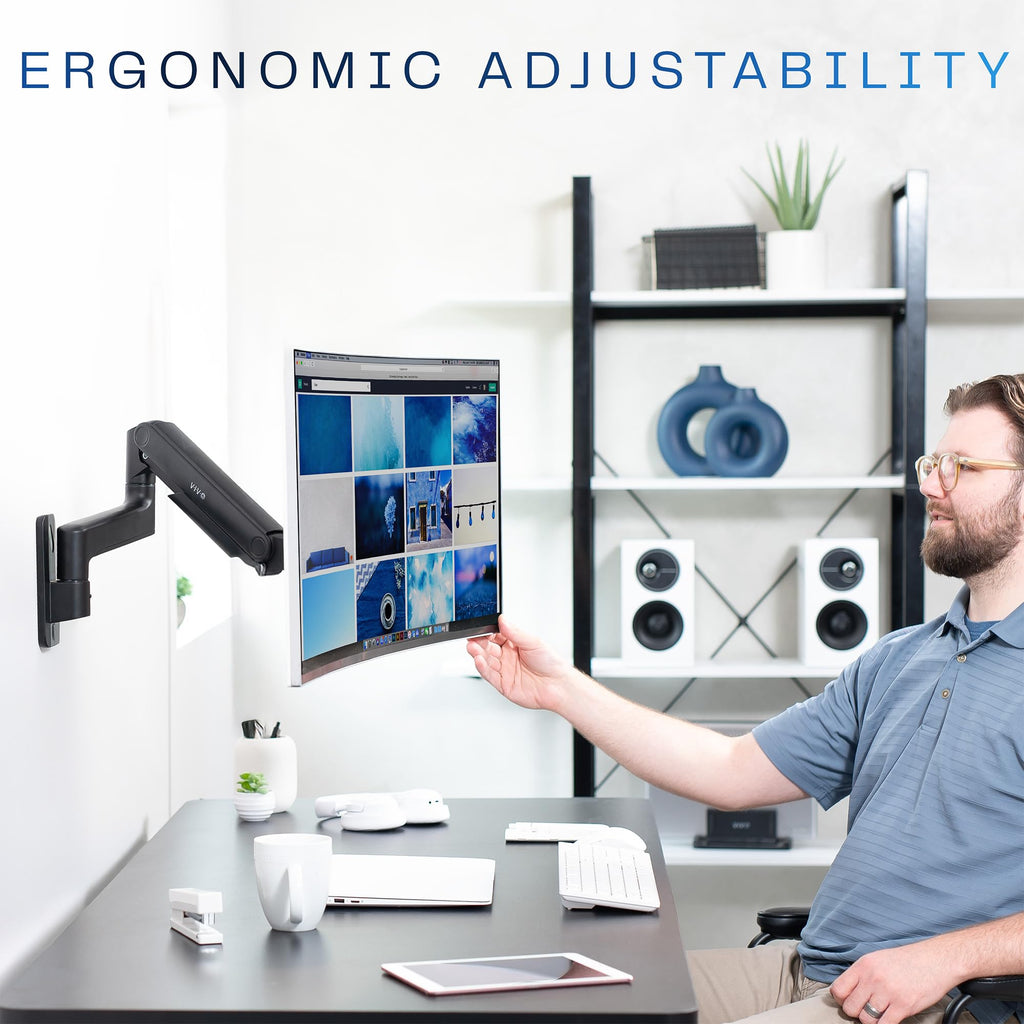 Premium Ultrawide Monitor Counterbalance Wall Mount for 40 inch Screens up to 44 lbs, Full Motion, Max VESA 100x100, Black, MOUNT-V100E