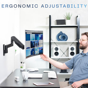 Premium Ultrawide Monitor Counterbalance Wall Mount for 40 inch Screens up to 44 lbs, Full Motion, Max VESA 100x100, Black, MOUNT-V100E