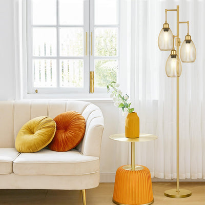 Dimmable Floor Lamp, 3 x 800LM LED Edison Bulbs Included, Farmhouse Industrial Floor Lamp Standing Tree Lamp with Elegant Teardrop Cage Head Tall Lamp for Living Room Bedroom Office Dining Room - Gold
