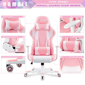 Gaming Chair, Office Chair High Back Computer Chair Leather Desk Chair Racing Executive Ergonomic Adjustable Swivel Task Chair with Headrest and Lumbar Support(Pink)