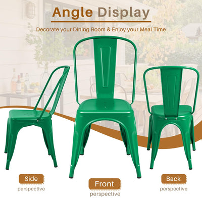 Metal Dining Chair Indoor Outdoor Use Stackable Classic Trattoria Chair Chic Dining Bistro Cafe Side Metal Chairs Set of 4 (Green)