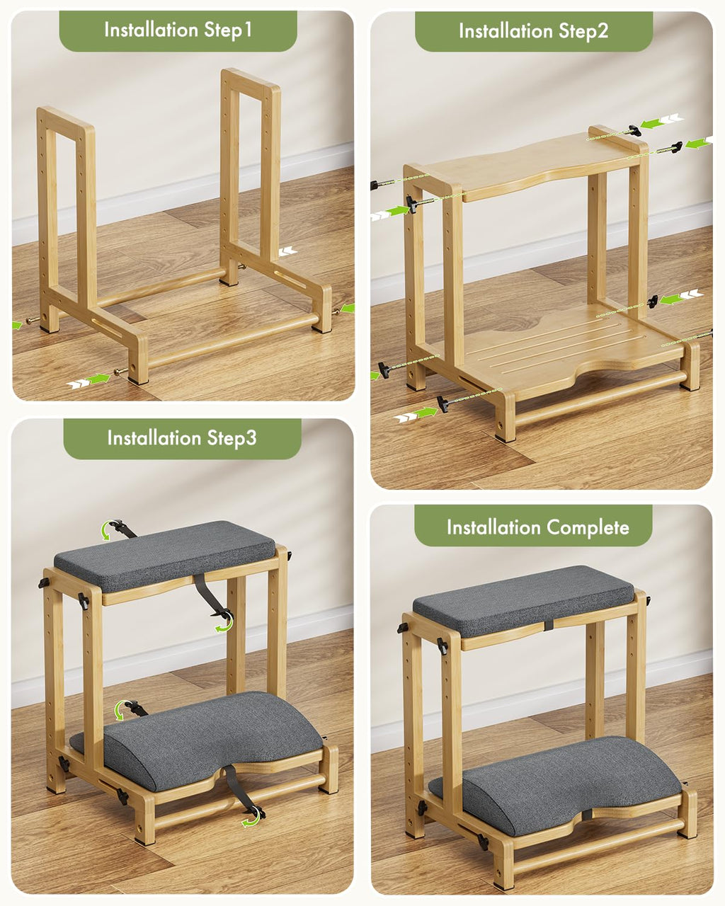 Double Step Foot Rest for Under Desk, 4 Adjustable Heights Bamboo Under Desk footrest with Soft Cushion, Dual-Layer Desk Foot Stool for Office Home Gaming, Natural Wood Foot Rests for Work