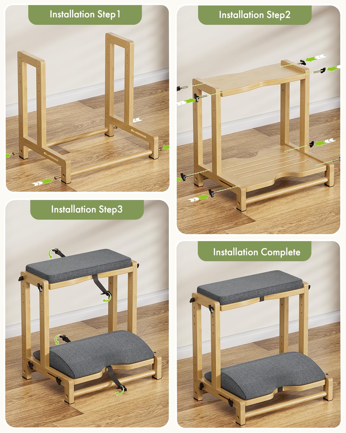 Double Step Foot Rest for Under Desk, 4 Adjustable Heights Bamboo Under Desk footrest with Soft Cushion, Dual-Layer Desk Foot Stool for Office Home Gaming, Natural Wood Foot Rests for Work