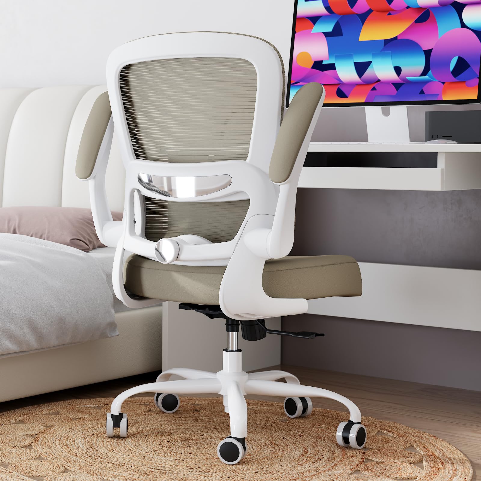 Office Chair - Ergonomic Desk Chair with Adjustable Lumbar Support, Mesh Computer Chair, Executive Chairs for Home Office Comfortable Lumbar Support,Khaki