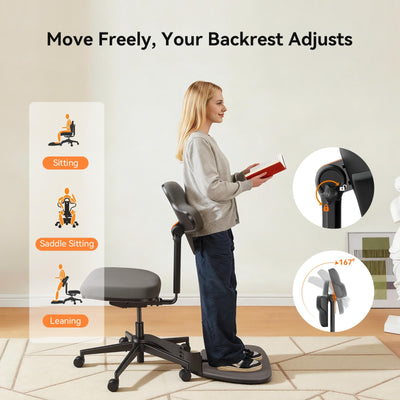 Standing Desk Chair, Standing Mate Chair for Sit-Stand, Ergonomic Leaning Perch Chair with Anti-Fatigue Mat, Standing Stool, Saddle Chair, Height Adjustable Home Office Posture Seat-MT-M-DG