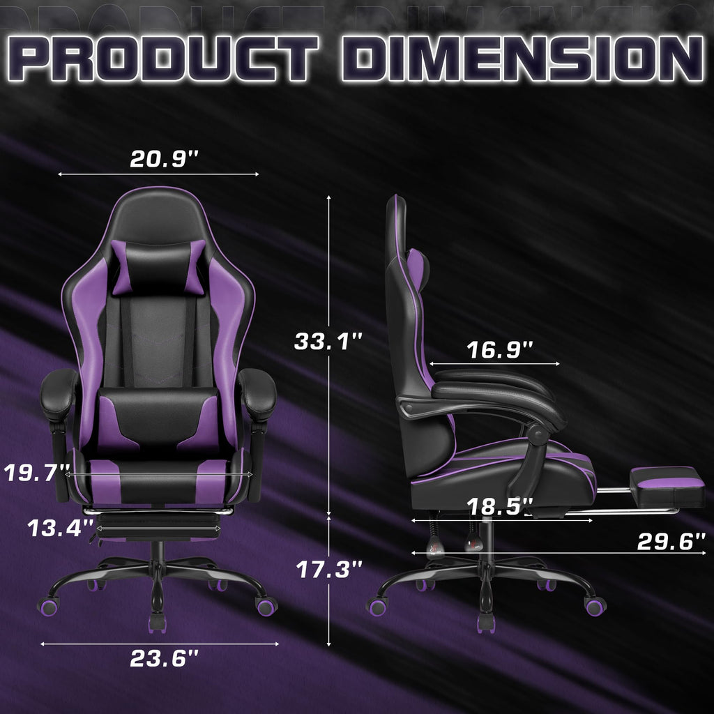 Gaming Chair, Video Game Chair with Footrest and Massage Lumbar Support, Ergonomic Computer Chair Height Adjustable with Swivel Seat and Headrest (Purple)