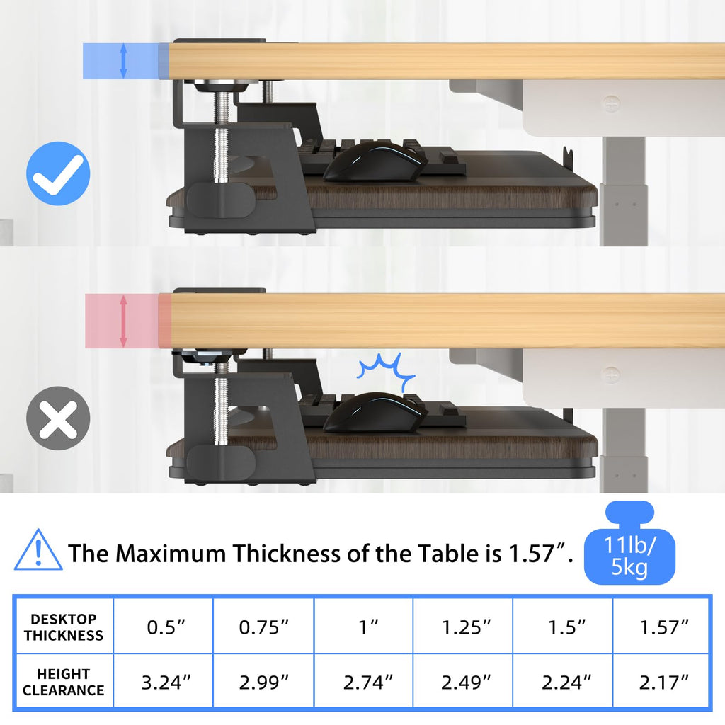 Keyboard Tray Under Desk Pull Out with C Clamp Mount, Computer Keyboard & Mouse Tray, 25.6 (30 Including Clamps) x 11.8 inch Slide-Out Platform Computer Drawer for Typing, DSF1C