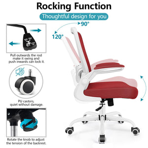 Office Chair, Ergonomic Desk Chair Breathable Mesh Chairs Adjustable High Back Lumbar Support Flip-up Armrests, Executive Rolling Swivel Comfy Computer Chairs Home Office Fire Brick