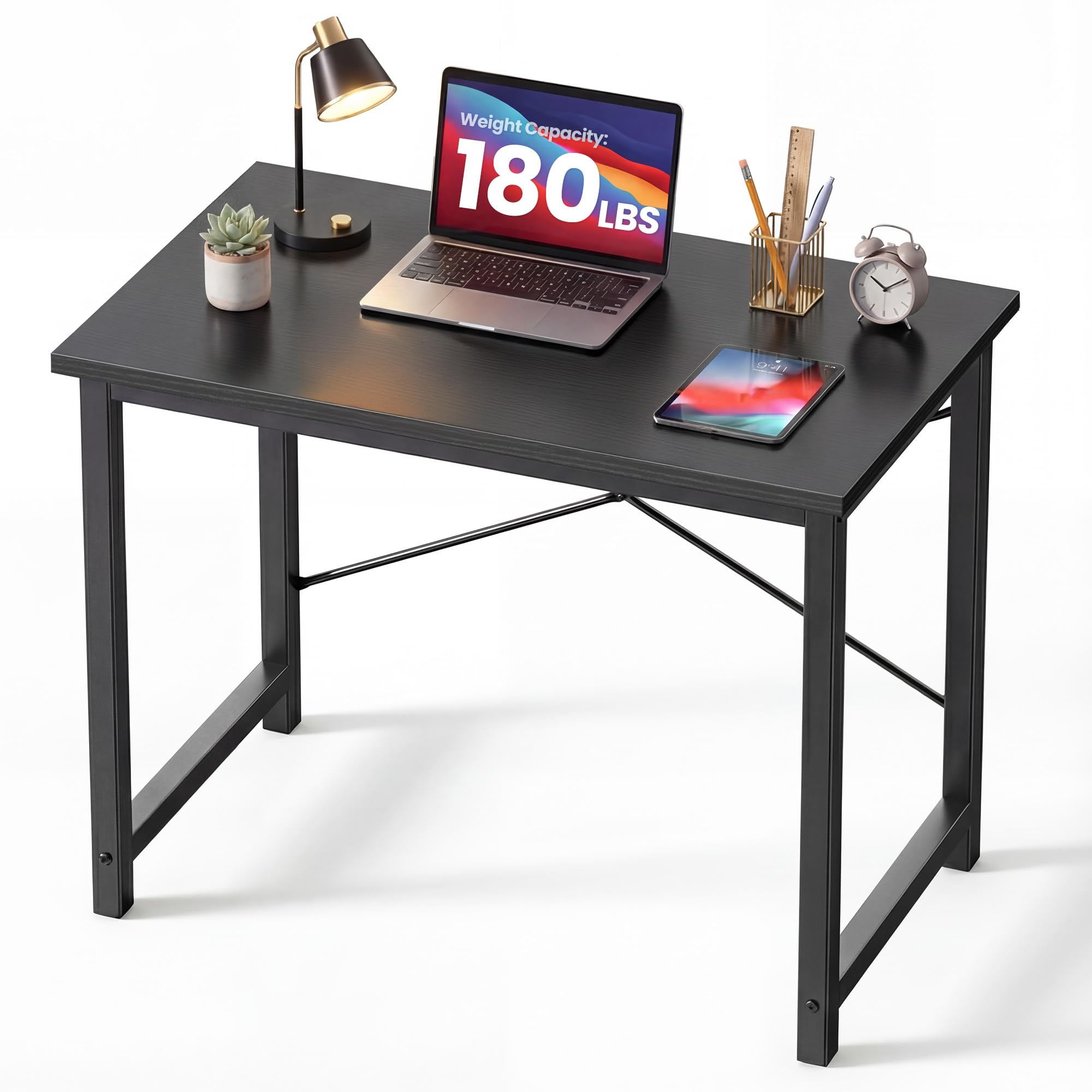 31 Inch Small Computer Desk for Home Office, Gaming Writing Desks for Bedroom Modern Study Work Table Simple Style Workstation with Reinforcement Structure, Black