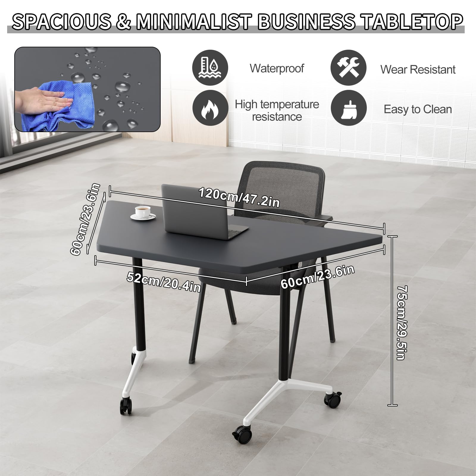 6 Pack Folding Conference Tables with Wheels, 4FT Modern Black Modular Conference Room Table Mobile Trapezoid Foldable Training Table for Office Classroom Meeting (6PACK, Black)