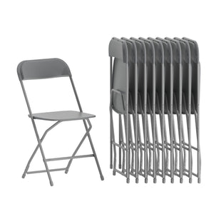 Set of 10, Gray, Hercules Series Plastic Folding Chairs for Parties and Weddings, Stackable Commercial Event Seats,