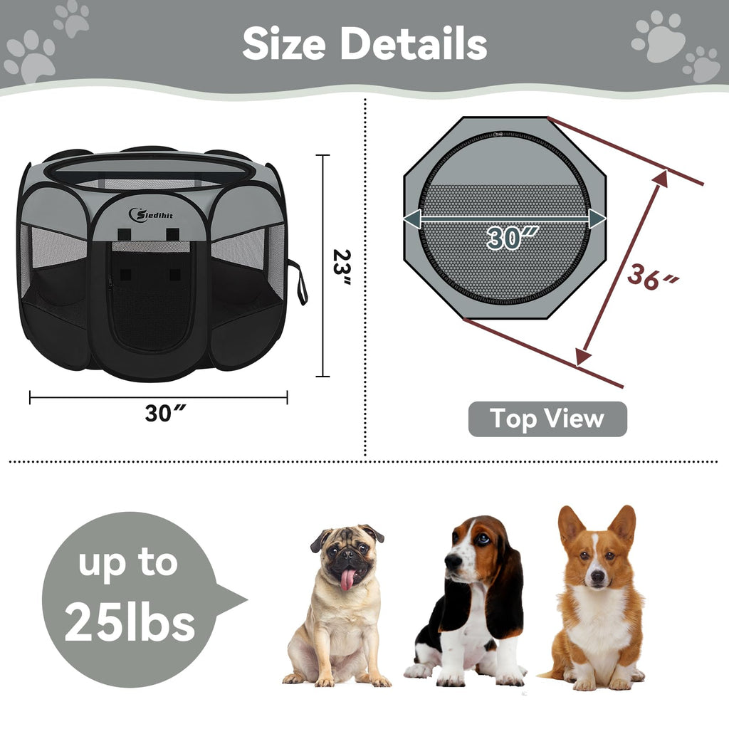 Dog Cat Playpen, Puppy Pet Playpen Indoor for Dog Crate Tent Cage Outdoor, Portable Pop Up Dogs Enclosure Kennel with Carrying Case for Dogs/Cats/Rabbits (Dark Grey, Medium)