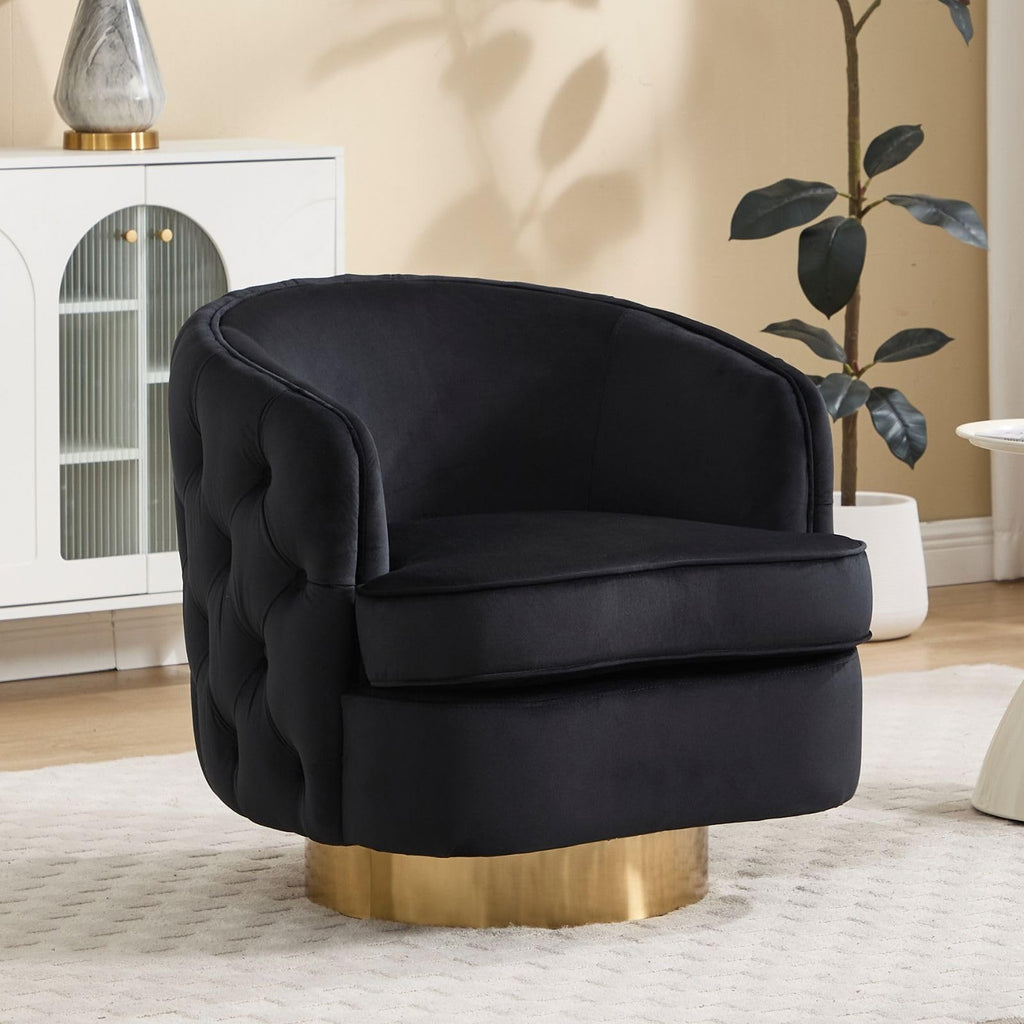 Black Swivel Barrel Accent Chair Set of 2, Modern Tufted Velvet Upholstered Round Arm Chair with Tall Backrest, Side Reading Seat for Living Room,Bedroom