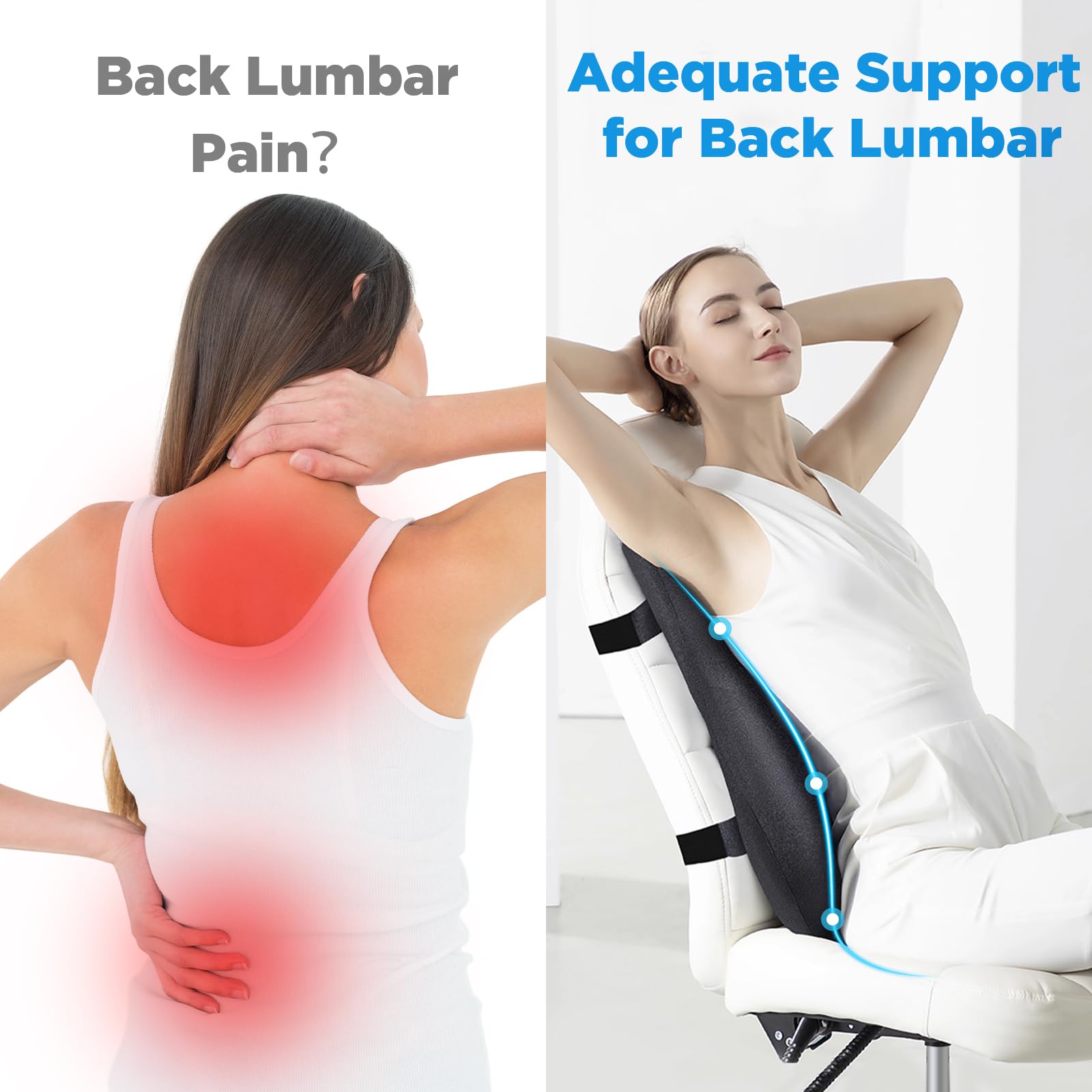 High Back Support Pillow for Office Chair, Fully Support Back Cushion - Memory Foam Lumbar Support Pillow for Office Chair, Desk, Gaming Chair, Promotes Posture Pain Relief Adjustable Straps