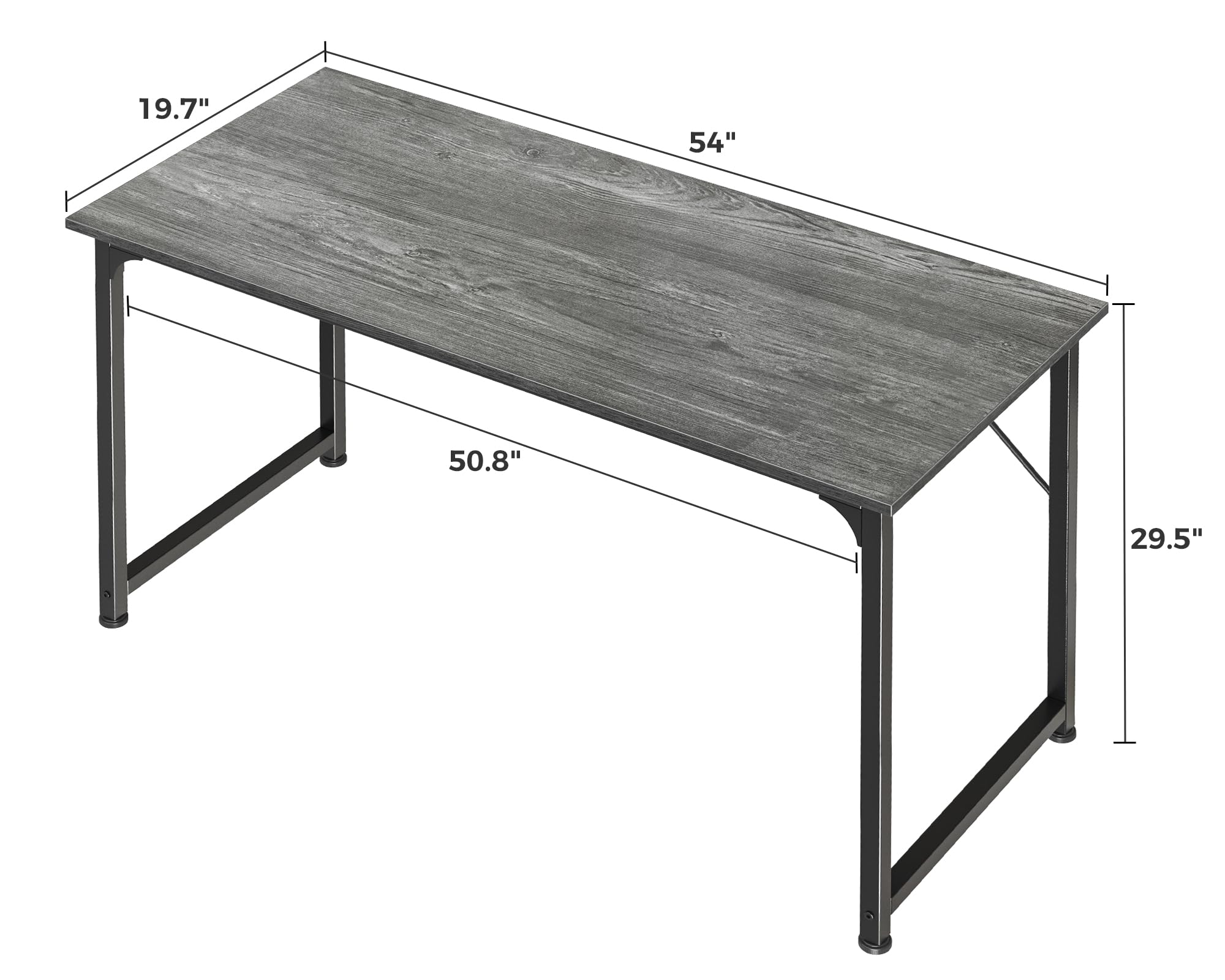 Computer Desk, 55 Inch Home Office Desk, Gaming Writing Work from Home Study Desk, Large Legroom, Sturdy Metal Frame, Modern Simple, Grey