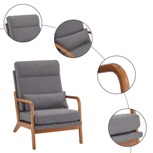 High Back Dark Grey Accent Chairs Set of 2, Upholstered Mid Century Modern Lounge Chairs Reading Chairs Side Sitting Chair Solid Wood Farmhouse Armchairs for Living Room, Bedroom, Guest Room