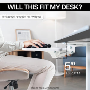 Adjustable 25 x 10 inch Computer Keyboard and Mouse Platform Tray Ergonomic Under Table Desk Mount Drawer Underdesk Shelf, White, MOUNT-KB03W