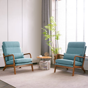 High Back Teal Accent Chairs Set of 2, Upholstered Mid Century Modern Lounge Chairs Reading Chairs Side Sitting Chair Solid Wood Farmhouse Armchairs for Living Room, Bedroom, Guest Room