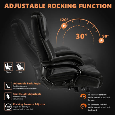 500lbs Fabric Big and Tall Office Chair,500lbs Heavy Duty Office Chair for Heavy People, High Back Executive Computer Chair with Adjustable Lumbar Support, Dual Rubber Wheel
