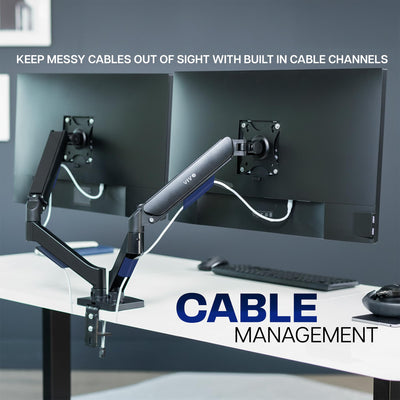 Dual Monitor up to 32 inches and 19.8 lbs per Screen, Pneumatic Arm Desk Mount, Articulating Counterbalance, VESA Stand, Classic, STAND-V002O