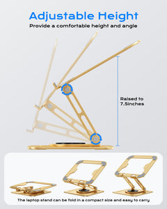 Adjustable Laptop Stand, Computer Stand with 360 Rotating Base, Ergonomic Laptop Riser Mount for Desk Foldable Protable Computer Desk Fits with MacBook Pro Air (10-16