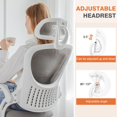 Home Office Managerial Executive Chair, High-Back Mesh with Adjustable Headrest, Flip-up Armrest Comfortable Lumbar Support, Comfy Arms for Bedroom,Study,Student