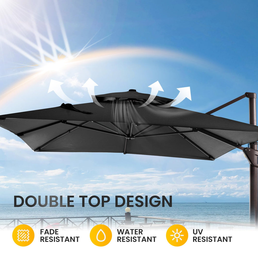 10 X 13 FT Patio Umbrella Heavy Duty Double Top Windproof Rectangle Cantilever Outdoor Umbrellas with 360-degree Rotation for Pool Deck Backyard, Black