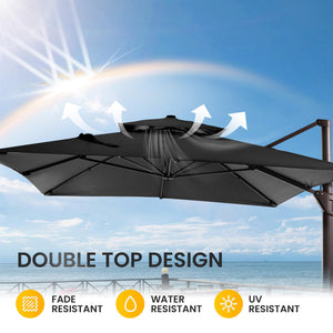 10 X 13 FT Patio Umbrella Heavy Duty Double Top Windproof Rectangle Cantilever Outdoor Umbrellas with 360-degree Rotation for Pool Deck Backyard, Black