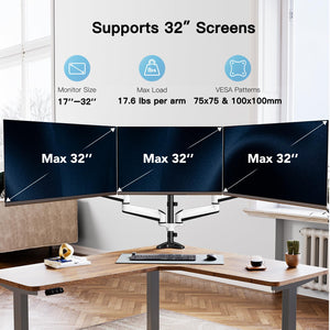 Triple Monitor Stand - Full Motion Articulating Monitor Mount Fit Three 17 to 32 inch LCD Computer Screens with Clamp, Grommet Kit