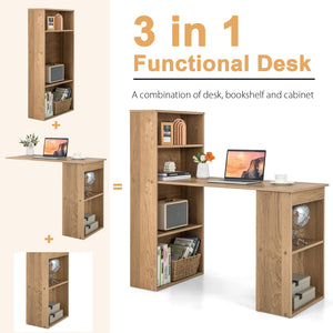Computer Desk with Bookshelf, Writing Study Desk with Storage Shelves & CPU Stand, Modern Compact Computer Workstation for Home & Office, Space-Saving Design(Natural)