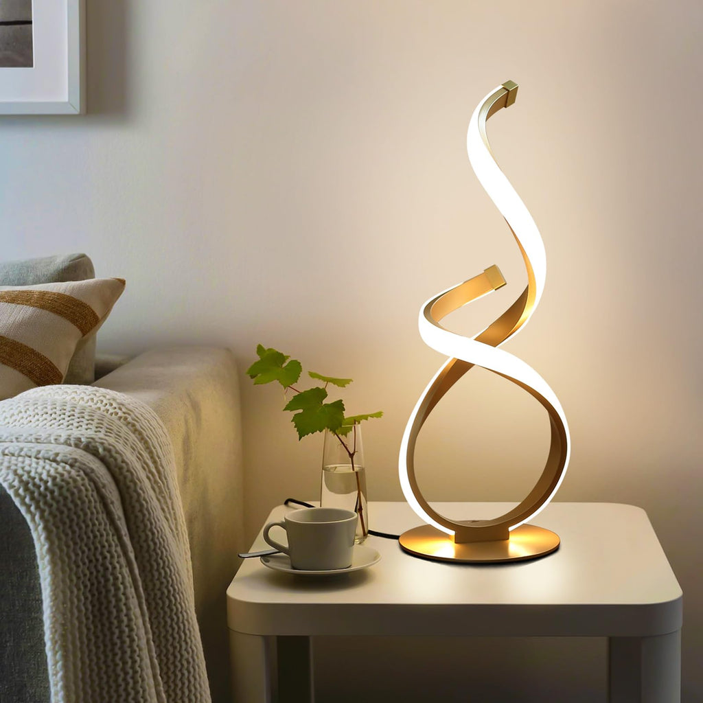 2 Pack Gold Cool Table Lamps, LED Spiral Desk Lights, Dimmable