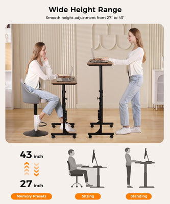 Standing Desk Adjustable Height, Mobile Stand Up Desks with Wheels Small Computer Desks Rolling Desk, Portable Laptop Desks Rustic Standing Table Sit Stand Home Office Desks 16