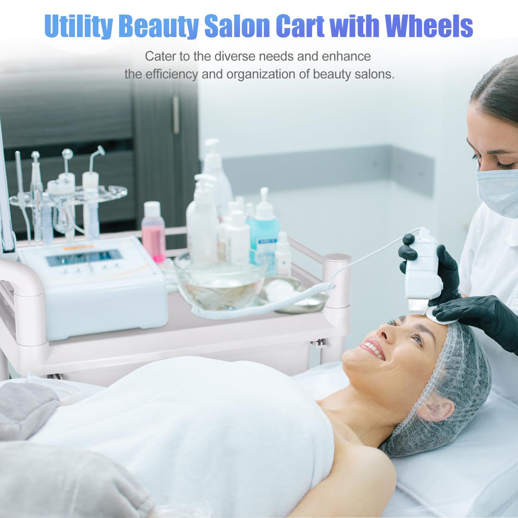 Mobile Medical Trolley Cart Portable 3-Tier Professional Cart 220 Lbs Load Utility Carts for Ultrasound Scanner Esthetician Carts with Drawer Lockable Rolling Wheels for Hospital Dental Clinic Home