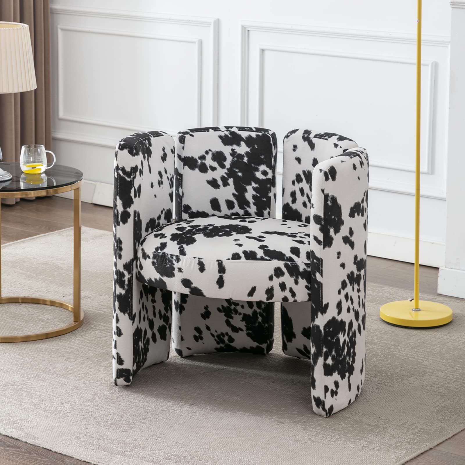 Velvet Accent Chair,Unique Barrel Upholstered Chair with Circular Backrest Modern Design Cute Side Decorative Chairs for Living Room/Lounge/Bedroom/Reading Room,Cow