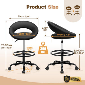 Office Drafting Chair - Bar Stools with Back Support, Adjustable Foot Rest and Wheels, Shop Rolling Swivel Chair for Standing Desk Counter Kitchen Salon Home Vanity, Black