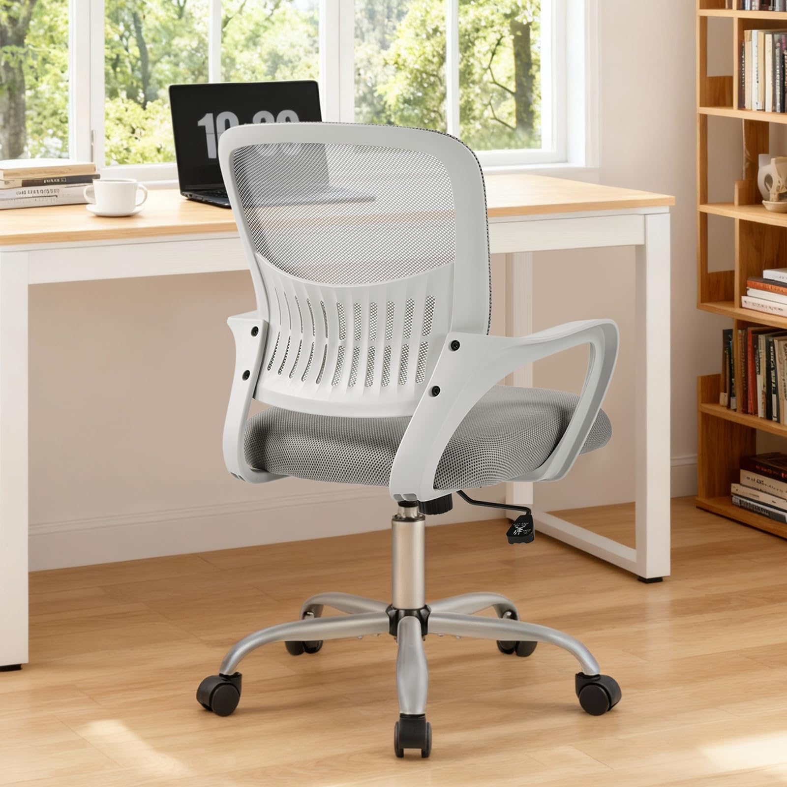 Home Office Managerial Executive Chair, Ergonomic Mesh Adjustable Swivel Mid-Back Computer Desk Chair with Comfortable Lumbar Support, Comfy Arms for Bedroom,Study