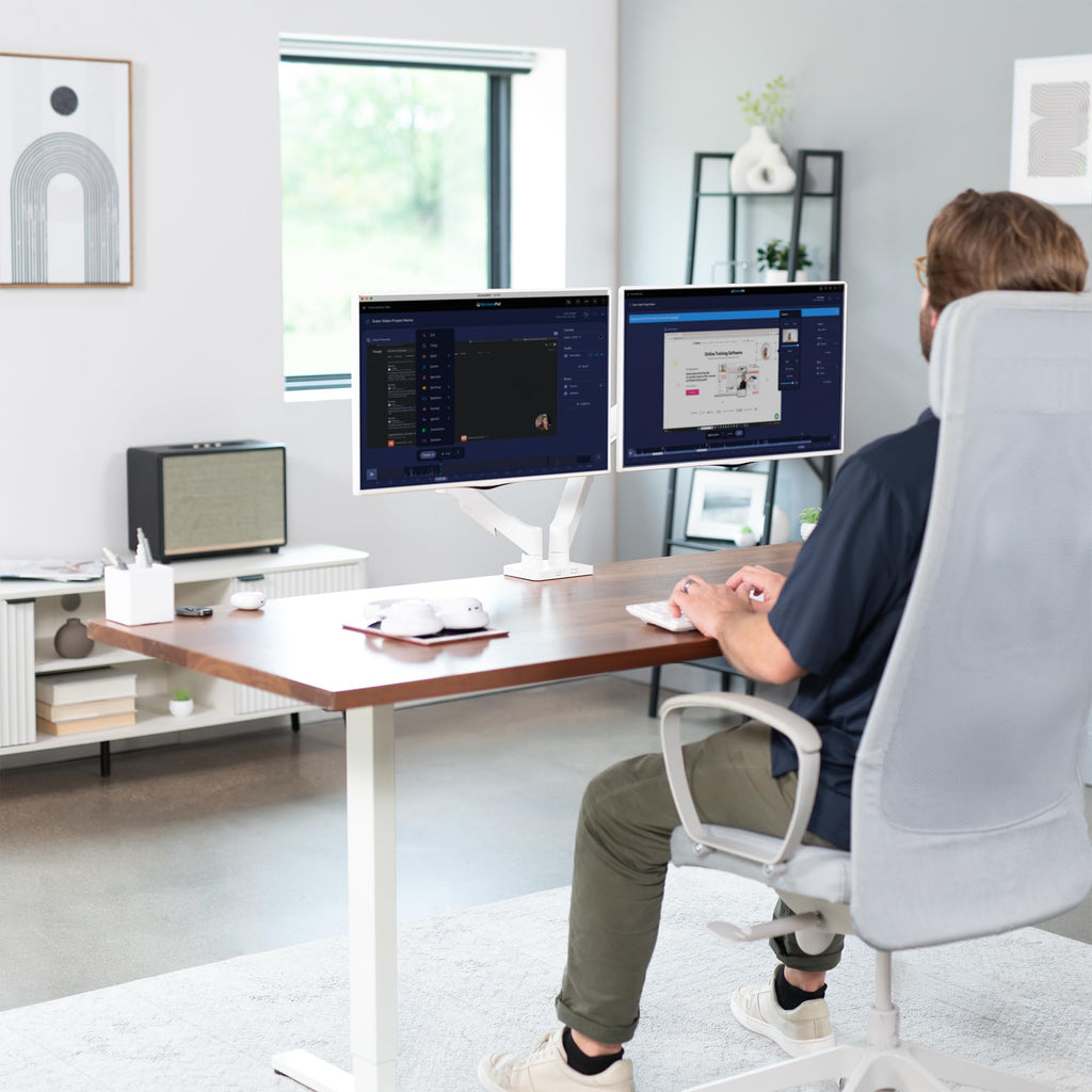Dual Monitor up to 32 inches and 19.8 lbs per Screen, Mechanical Arm Desk Mount, Articulating Counterbalance, VESA Stand, Classic, White STAND-V002OW