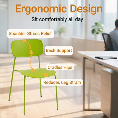 Stackable Chairs Set of 4, Metal Waiting Room Chairs with Plastic Seat, Capacity 300lbs, Stacking Chairs for Office Conference Break Room Lobby, Green