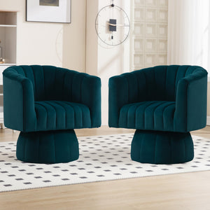 Swivel Accent Barrel Chair Set of 2- Cute Comfy Small Round 360° Arm Chair Velvet Sofa Club Reading Chair for Living Room Bedroom Office Green