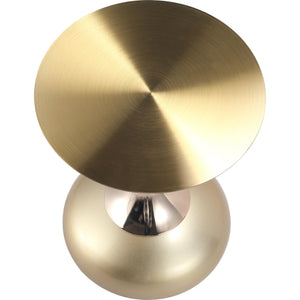 Modern Round Side Table with Gold Stainless Steel Top, Gold Pedestal Stem & Glossy Base, Accent End Table for Living Room, Bedroom, or Small Spaces, 17.7