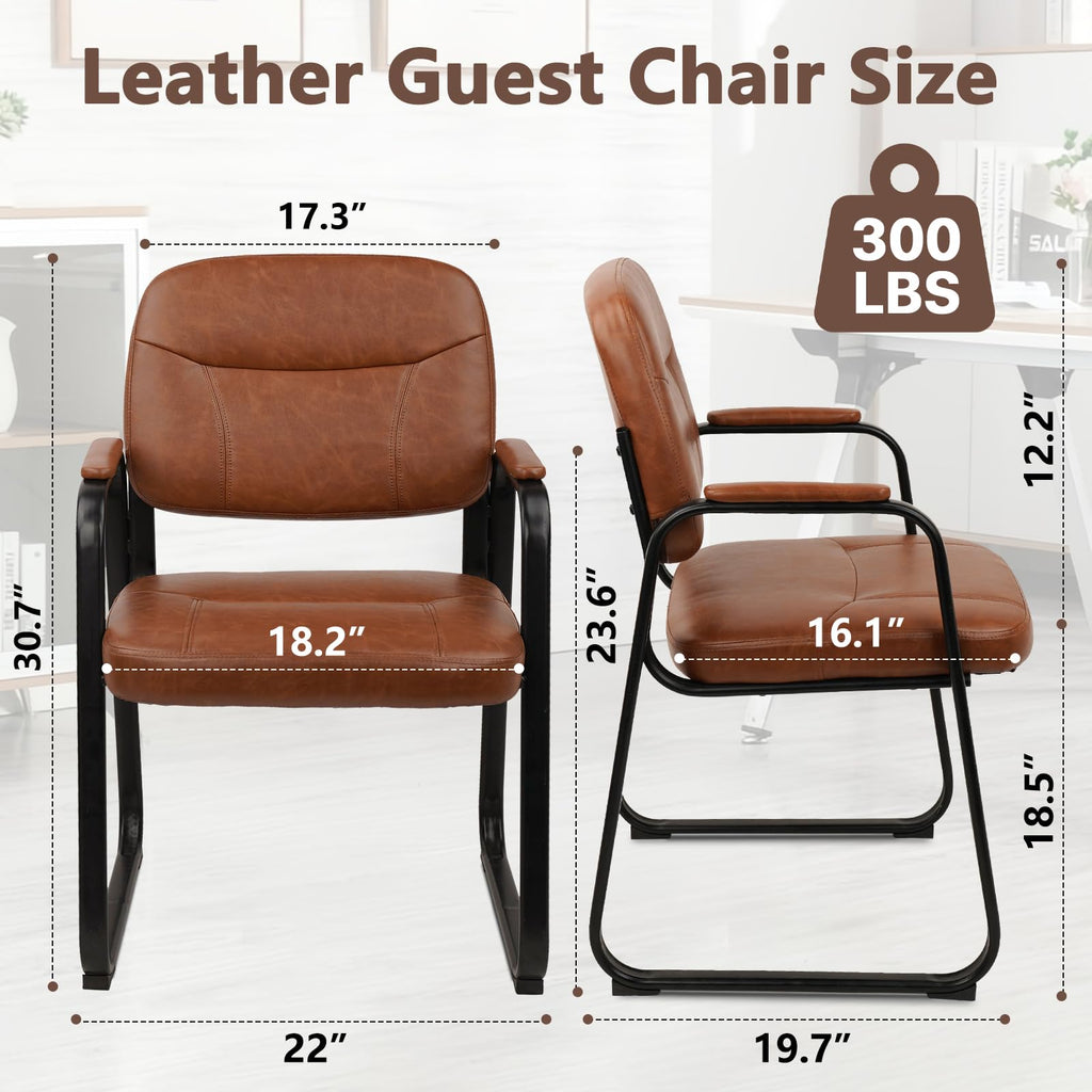 6 Pack, Waiting Room Guest Chair with Bonded Leather Padded Arm Rest for Office Reception and Conference Desk Black with Sled Base Brown