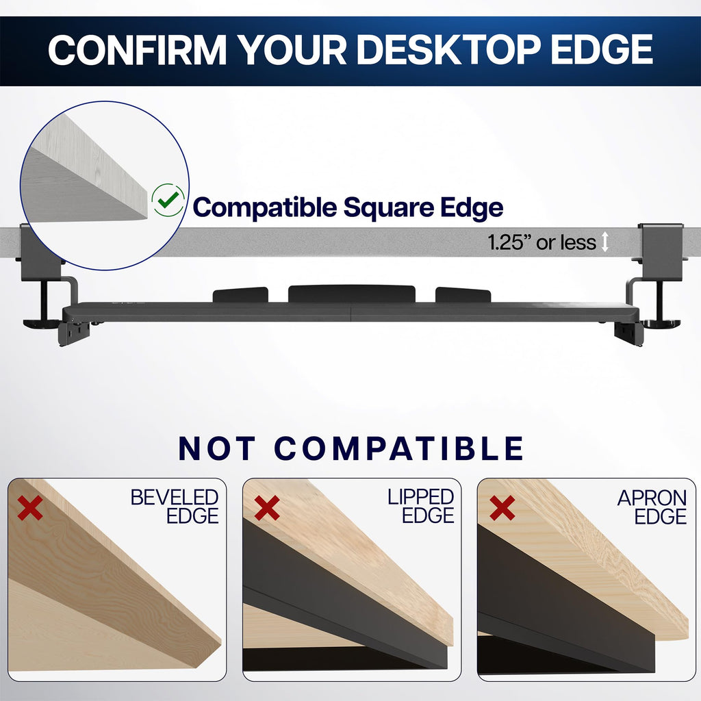 Large Clamp-on Computer Keyboard and Mouse Under Desk Slider Tray, 27 x 11 inch Pull Out Platform Drawer, Gray, MOUNT-KB05GY