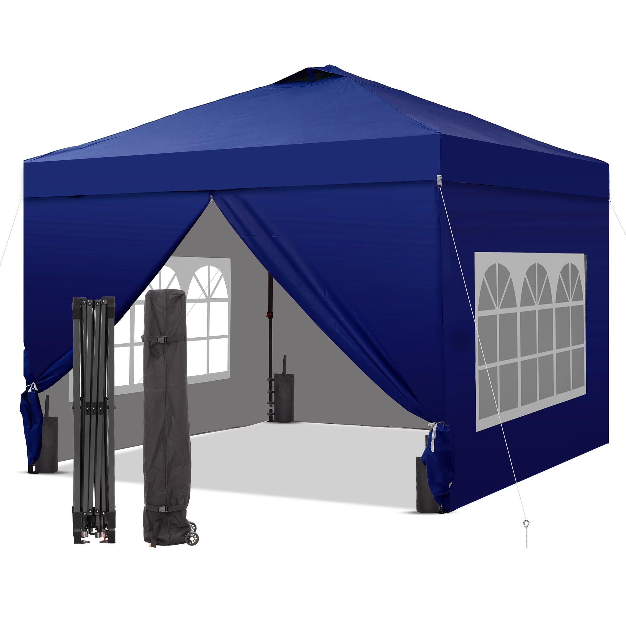 12x12 Pop Up Canopy Tent with 4 Sidewalls, Easy Set up with One Push Lift Gazebo with Wheel Bag and4 Sandbags,Carpas for Events, Parties,Camping, Navy Blue.