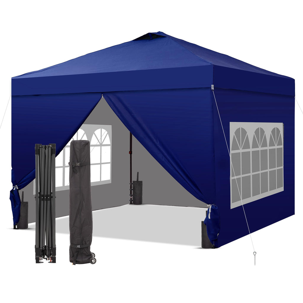 12x12 Pop Up Canopy Tent with 4 Sidewalls, Easy Set up with One Push Lift Gazebo with Wheel Bag and4 Sandbags,Carpas for Events, Parties,Camping, Navy Blue.