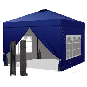 12x12 Pop Up Canopy Tent with 4 Sidewalls, Easy Set up with One Push Lift Gazebo with Wheel Bag and4 Sandbags,Carpas for Events, Parties,Camping, Navy Blue.