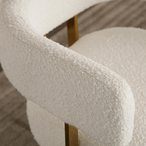 Modern Barrel Accent Chairs Set of 2, Boucle Fabric Living Room Chairs with Gold Metal Legs, Comfy Upholstered Single Sofa Armchair Side Chair for Lounge/Bedroom/Reading, White