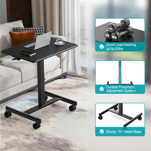 Mobile Small Standing Desk, Portable Rolling Laptop Desk with 2 Lockable Wheels, Adjustable Height Computer Workstation for Home Office, 19 Inch Black