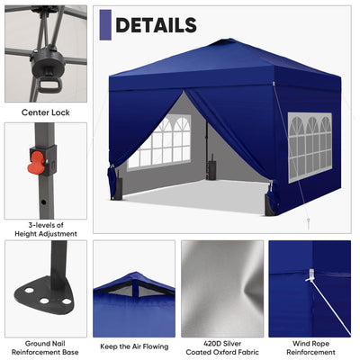 12x12 Pop Up Canopy Tent with 4 Sidewalls, Easy Set up with One Push Lift Gazebo with Wheel Bag and4 Sandbags,Carpas for Events, Parties,Camping, Navy Blue.