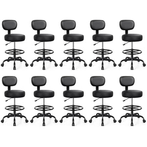 Pack of 10, Drafting Chair with Backrest – Adjustable Foot Rest Rolling Stool with Wheels, PU Leather Swivel Stool for Office Spa Studio Lab Counter Salon Home Work Bar Kitchen Shop(Black),