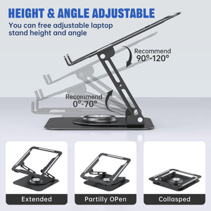 Laptop Stand for Desk, Adjustable Computer Stand with 360° Rotating Base, Ergonomic Laptop Riser for Collaborative Work, Foldable & Portable Laptop Stand, fits for All 10-16